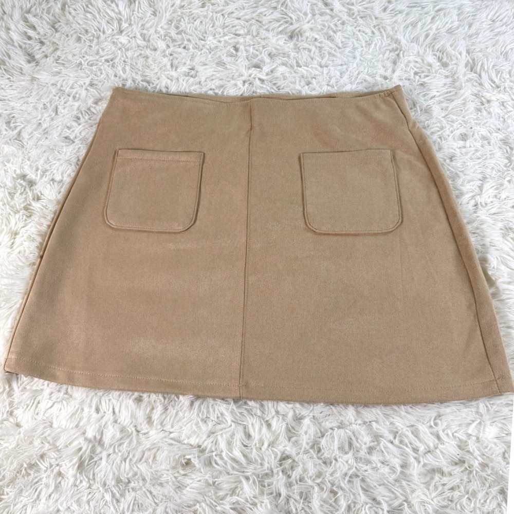 Rewash Tan Suede Mini Skirt A Line Pockets Medium Y2K Retro‎ Western Fesitval